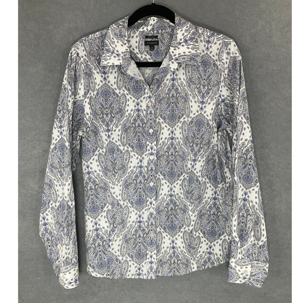 Talbots Wrinkle Resistant Button Down Paisley Print Top Blouse Size 14 Career‎
